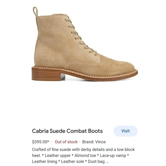 Vince Cabria Suede Lace-Up/Zip Ankle Women Boot Size 8.5 M Made in Italy - Picture 8 of 8